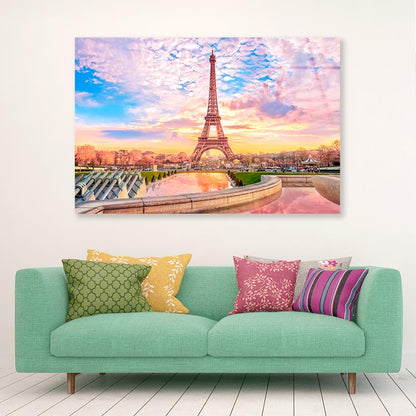 Eiffel Tower Is Reflected in A Pond Acrylic Glass Print Tempered Glass Wall Art 100% Made in Australia Ready to Hang