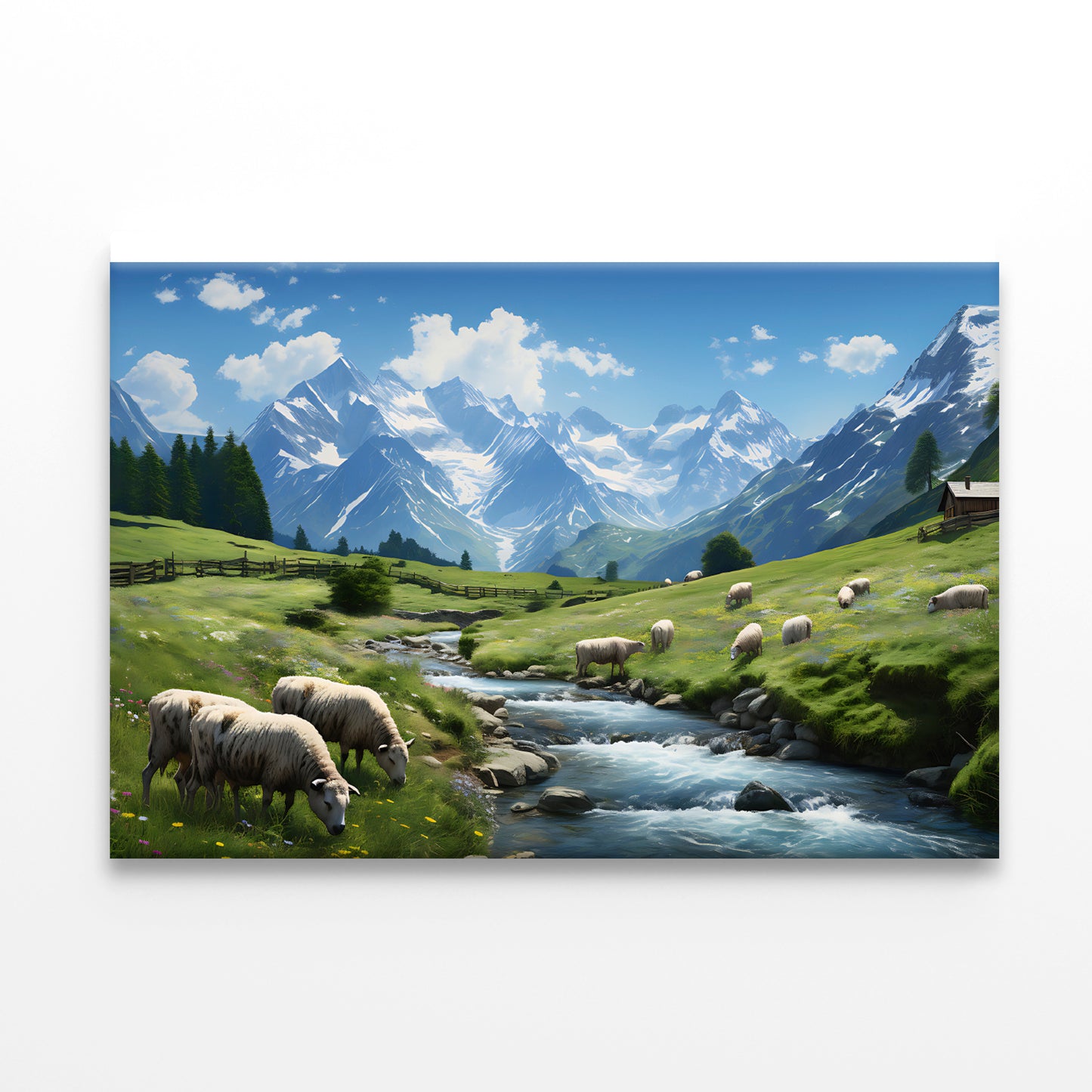Herd of Sheep Grazing On a Grassy Hill Print 100% Australian Made - Bella Home Decor