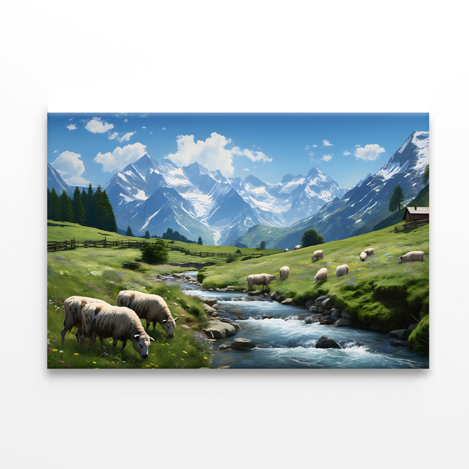 Herd of Sheep Grazing On a Grassy Hill Print 100% Australian Made - Bella Home Decor