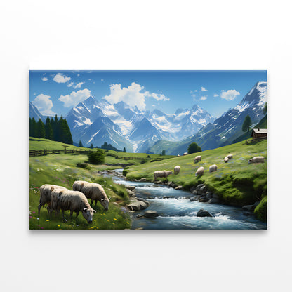 Herd of Sheep Grazing On a Grassy Hill Print 100% Australian Made - Bella Home Decor