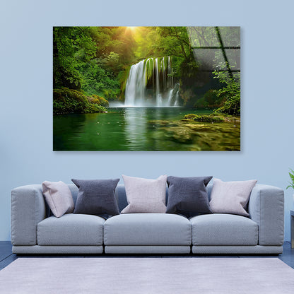 View of Waterfall in the Jungle Acrylic Glass Print Tempered Glass Wall Art 100% Made in Australia Ready to Hang - Bella Home Decor