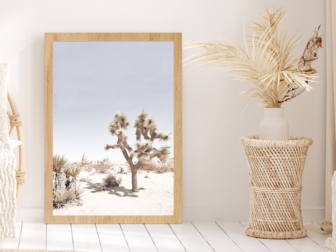 Joshua Tree National Park Photograph Glass Framed Wall Art, Ready to Hang Quality Print Without White Border Oak