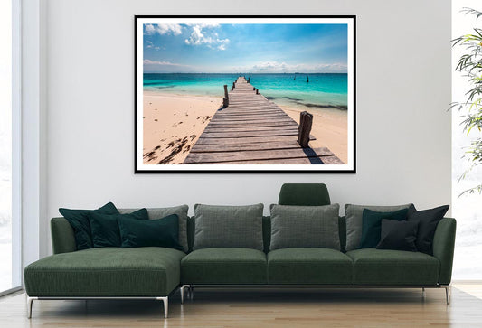 Wooden Pier on Caribbean Beach, Cancun, Isla Mujeres Home Decor Premium Quality Poster Print Choose Your Sizes