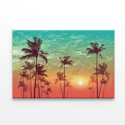 Sky and Palm Trees with Sunset Print 100% Australian Made - Bella Home Decor