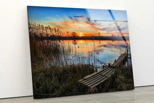Lake & Grass Sunset UV Direct Aluminum Print Australian Made Quality