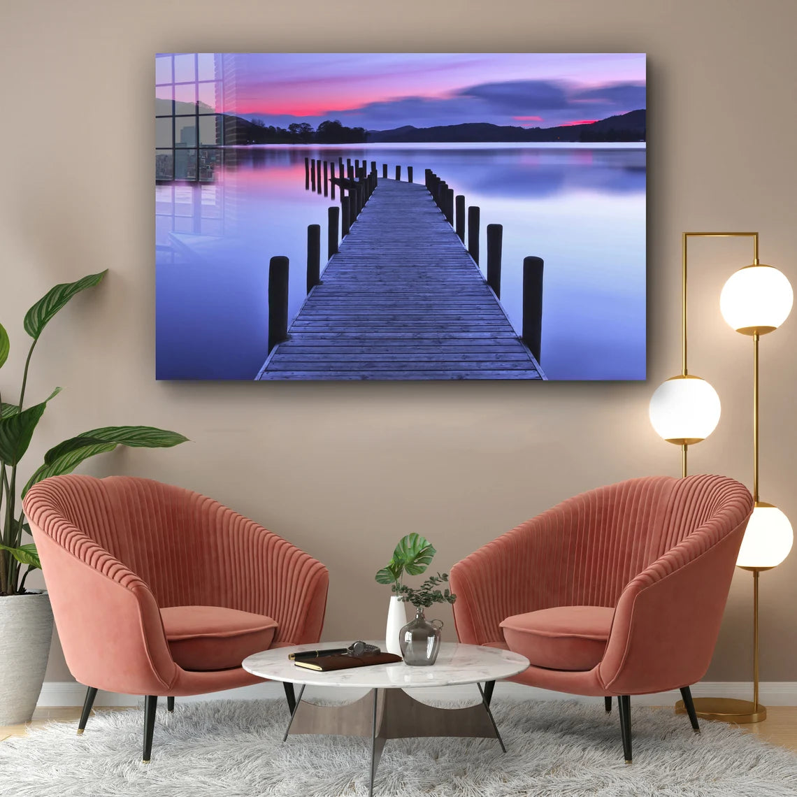 Pier Lake with Pink Sky UV Direct Aluminum Print Australian Made Quality