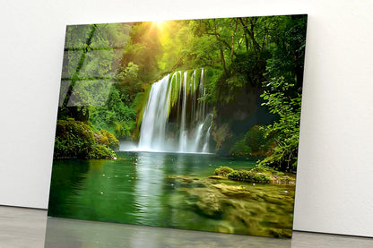 View of Waterfall in the Jungle Acrylic Glass Print Tempered Glass Wall Art 100% Made in Australia Ready to Hang - Bella Home Decor