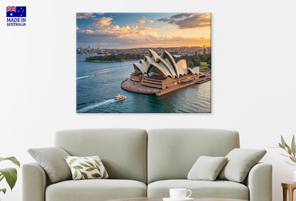 Sydney Opera House Sunset with Boats on Harbour Wall Art Decor 100% Australian Made