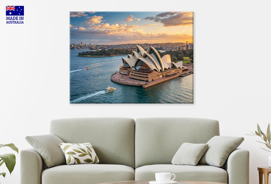 Sydney Opera House Sunset with Boats on Harbour Wall Art Decor 100% Australian Made