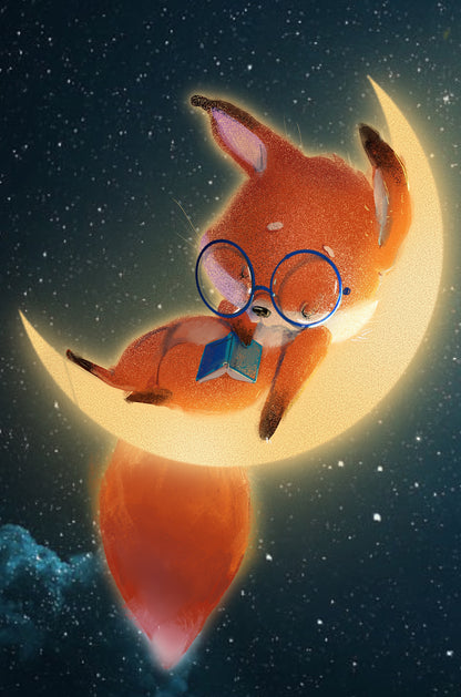 Cute Sleeping Fox Moon 40x60cm Metal Print Ready to Hang