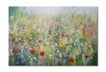 Colorful Wildflowers Summer Meadow Oil Painting Wall Art Limited Edition High Quality Print Stretched Canvas None