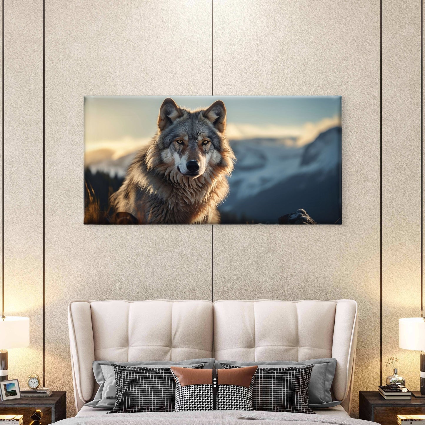 Majestic Gray Wolf Mountain Winter Wildlife Wall Art Canvas Office Home Room Framed 120x60cm