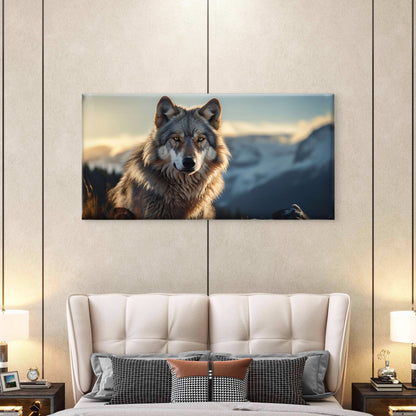Majestic Gray Wolf Mountain Winter Wildlife Wall Art Canvas Office Home Room Framed 120x60cm