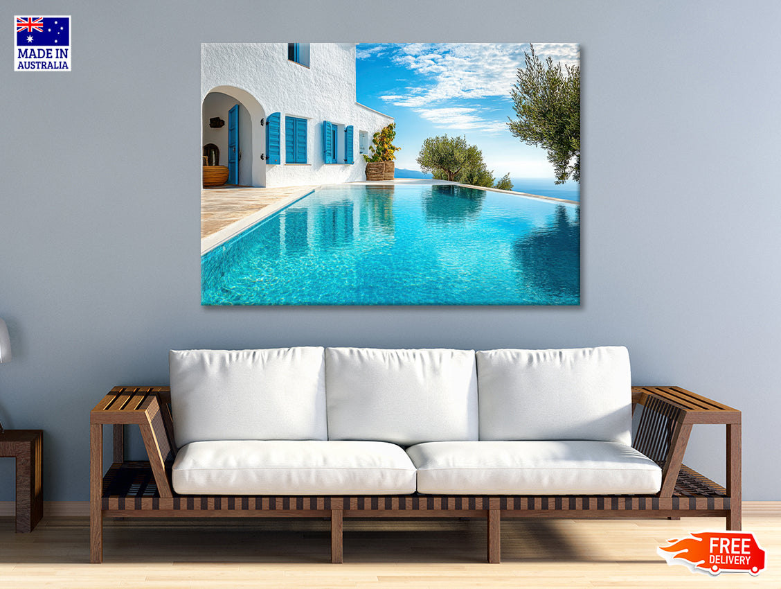 Swimming Pool, White House, Sky Print 100% Australian Made - Bella Home Decor