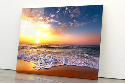 Beautiful Golden Sunset Over the Beach Acrylic Glass Print Tempered Glass Wall Art 100% Made in Australia Ready to Hang