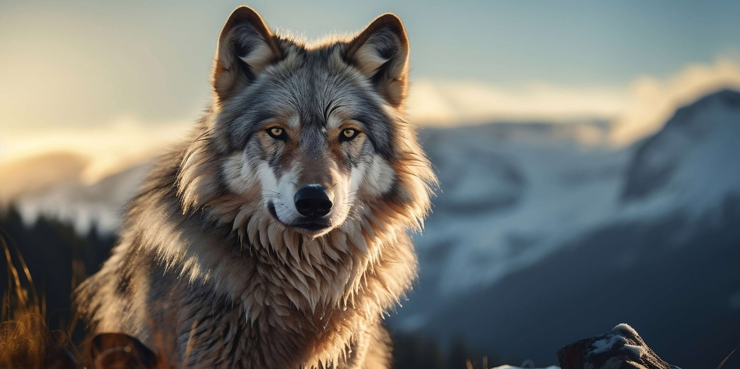Majestic Gray Wolf Mountain Winter Wildlife Wall Art Canvas Office Home Room Framed 120x60cm