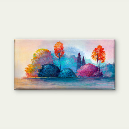 Impasto Autumn Lake Landscape Wall Art Canvas Office Home Room Framed 120x60cm