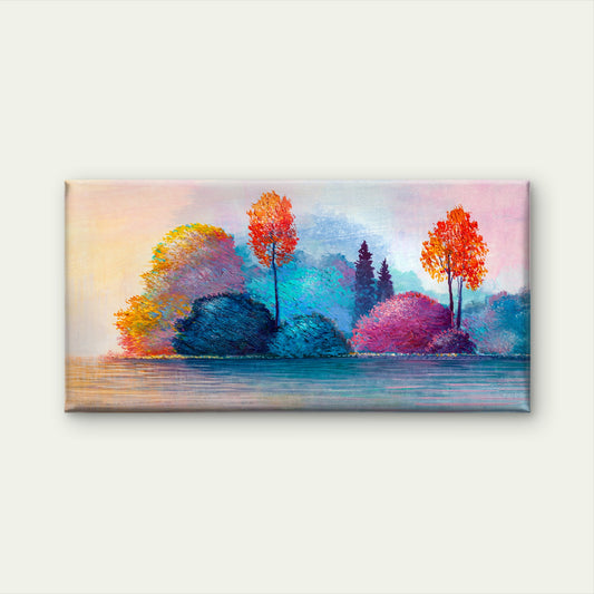 Impasto Autumn Lake Landscape Wall Art Canvas Office Home Room Framed 120x60cm