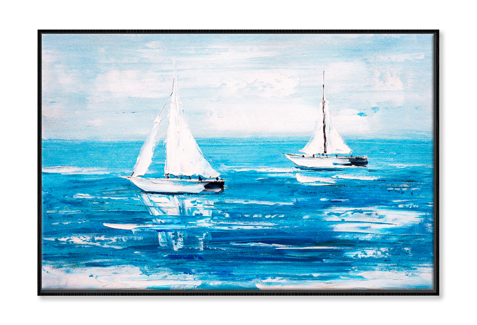 Sailing Boats View Oil Painting Wall Art Limited Edition High Quality Print Canvas Box Framed Black