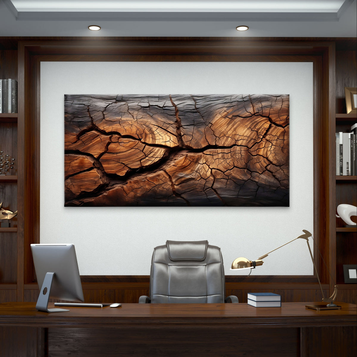 Cracked Tree Bark Wood Texture Natural Close Up Wall Art Canvas Office Home Framed 120x60cm - Bella Home Decor
