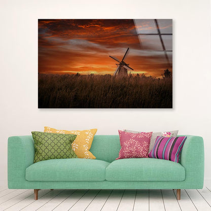 Old Windmills in Kinder Dijk at Dramatic Sunset, Netherland Acrylic Glass Print Tempered Glass Wall Art 100% Made in Australia Ready to Hang - Bella Home Decor