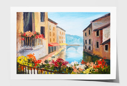 Oil Painting Canal In Venice Italy Limited Edition High Quality Print Unframed Roll Canvas None