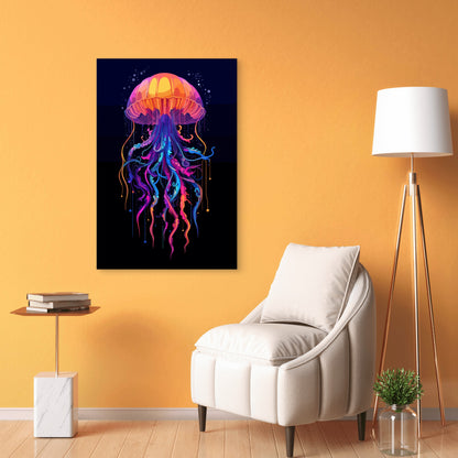 Neon Jellyfish Ocean Painting 60x90cm Metal Print Ready to Hang