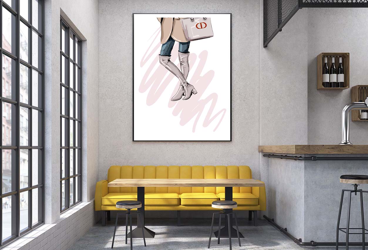 Elegant Pink Boots with Modern Handbag Design Home Decor Premium Quality Poster Print Choose Your Sizes