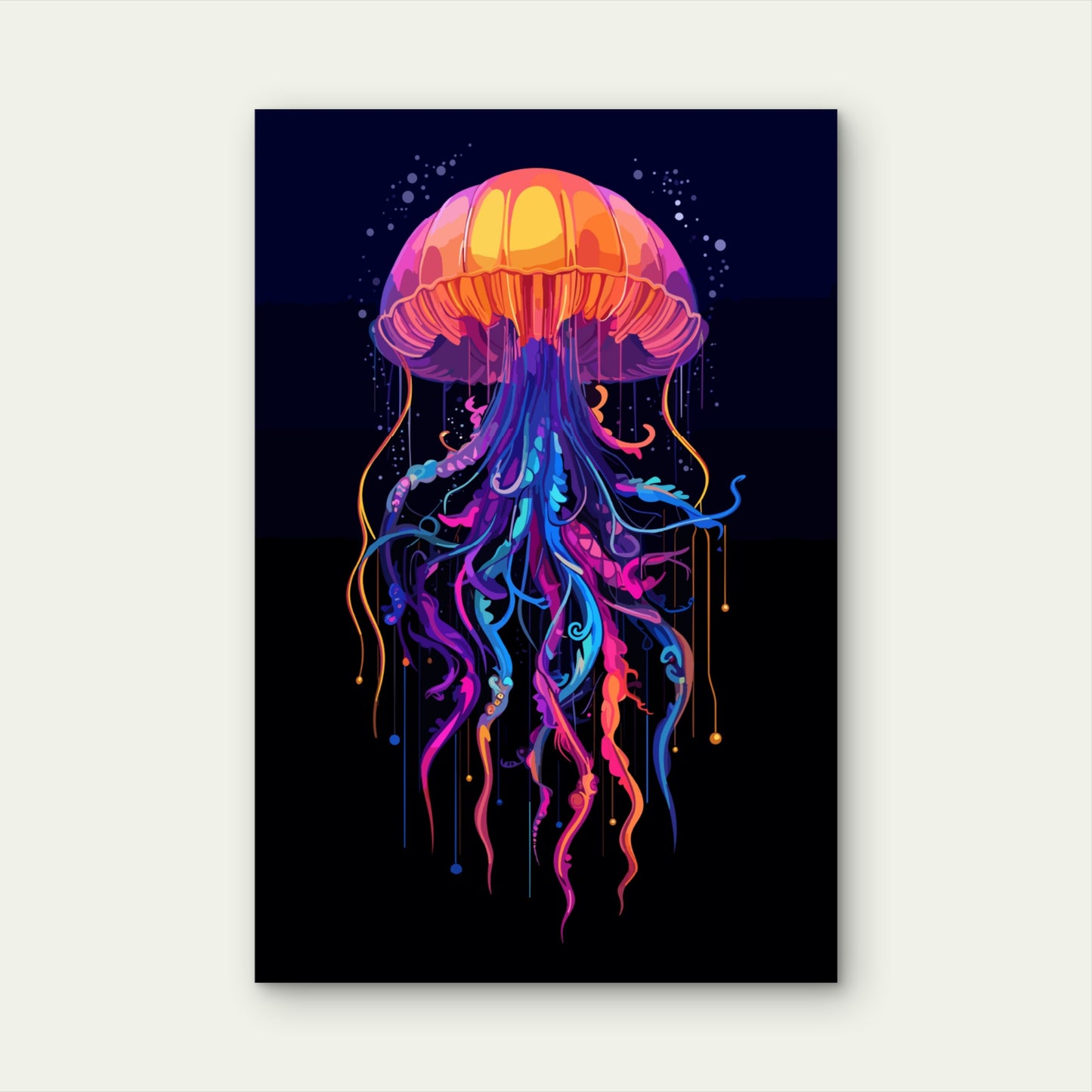 Neon Jellyfish Ocean Painting 60x90cm Metal Print Ready to Hang