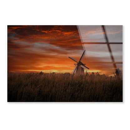 Old Windmills in Kinder Dijk at Dramatic Sunset, Netherland Acrylic Glass Print Tempered Glass Wall Art 100% Made in Australia Ready to Hang - Bella Home Decor