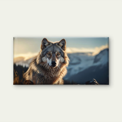 Majestic Gray Wolf Mountain Winter Wildlife Wall Art Canvas Office Home Room Framed 120x60cm