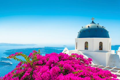 Pink Bougainvillea in Santorini Print 100% Australian Made - Bella Home Decor