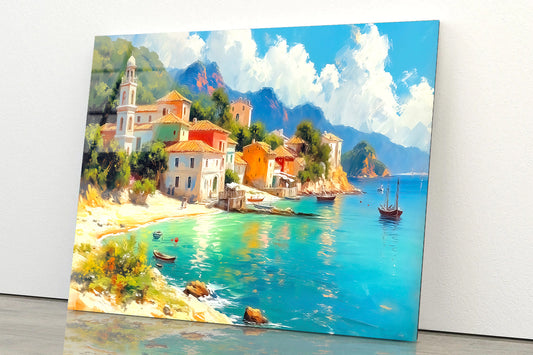 Town with Beach, Houses, Trees Acrylic Glass Print Tempered Glass Wall Art 100% Made in Australia Ready to Hang