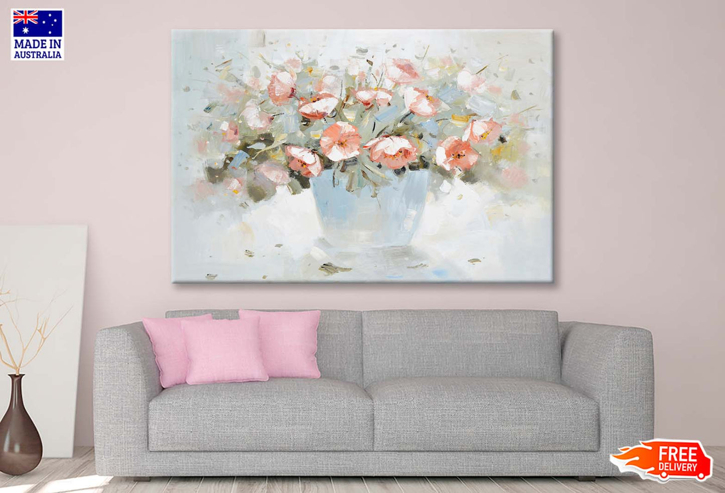 Pink Flowers, Modern Style, Painting Wall Art Limited Edition High Quality Print