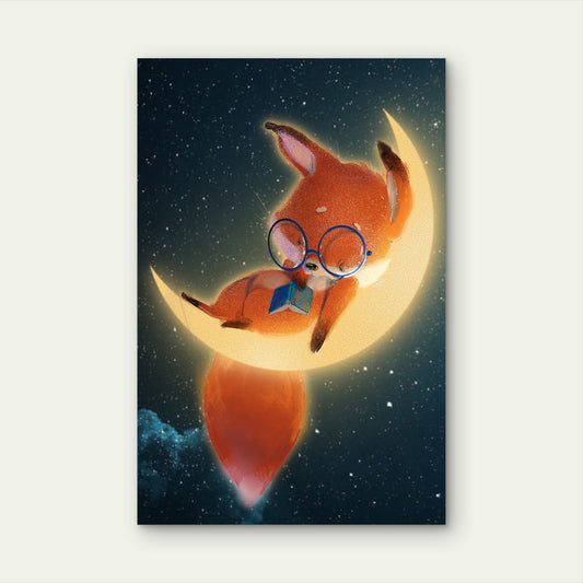 Cute Sleeping Fox Moon 40x60cm Metal Print Ready to Hang