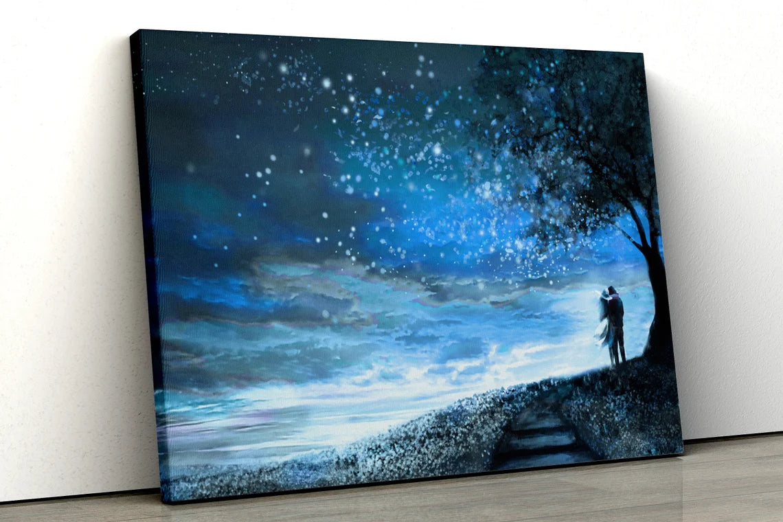 Blue sky Mountain scene with tree oil painting UV Direct Aluminum Print Australian Made Quality