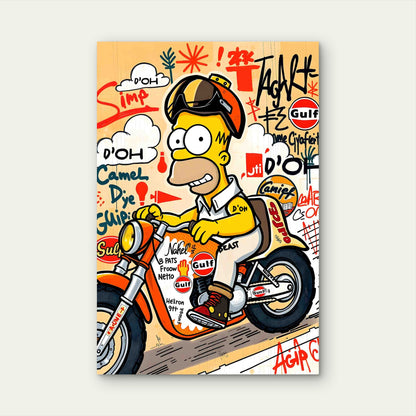 Yellow Rider Motorcycle Graffiti 40x60cm Metal Print Ready to Hang - Bella Home Decor