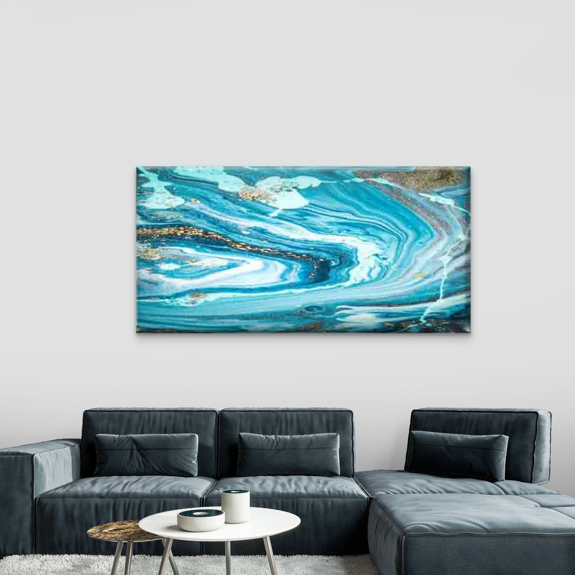 Blue & Golden Marble Wall Art Canvas Office Home Room Framed 120x60cm - Bella Home Decor