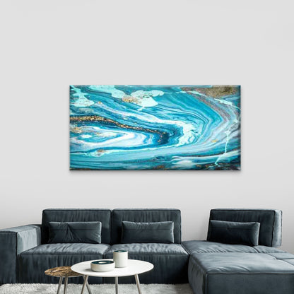 Blue & Golden Marble Wall Art Canvas Office Home Room Framed 120x60cm - Bella Home Decor