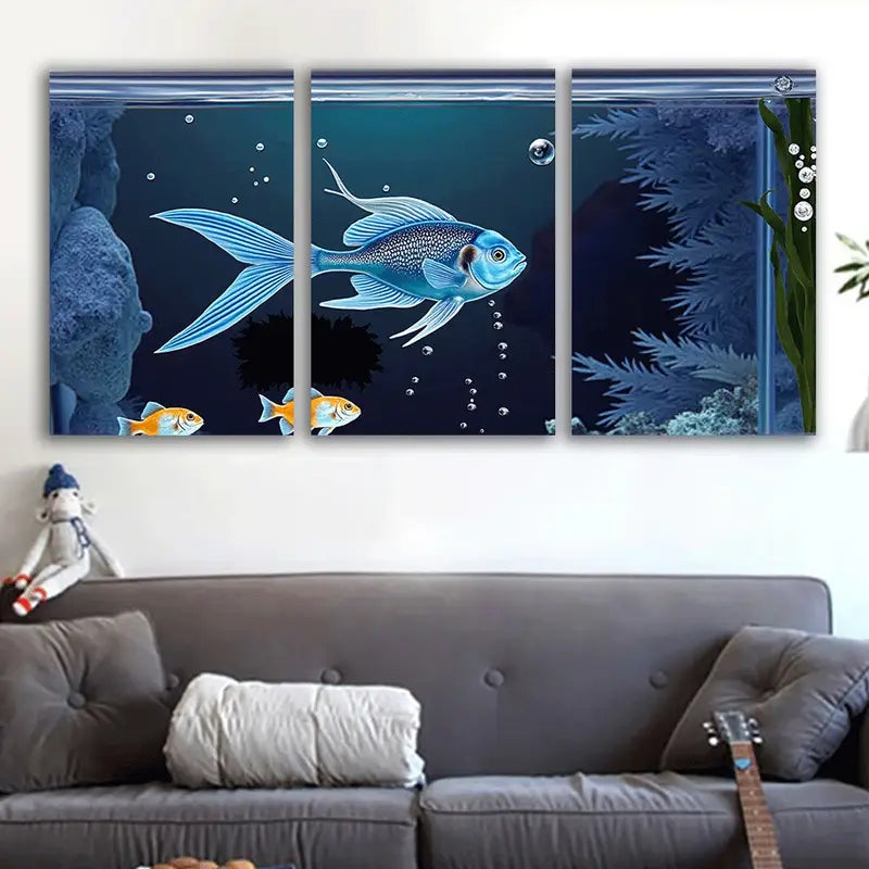 3pcs Underwater Fish Ocean Theme Wall Art Set Canvas Framed 50x70cm - High Quality Print 100% Australian Made Wall Canvas Ready to Hang