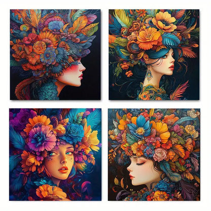 4pcs  Girl Power and Flower for home   GH   Wall Art Canvas Framed