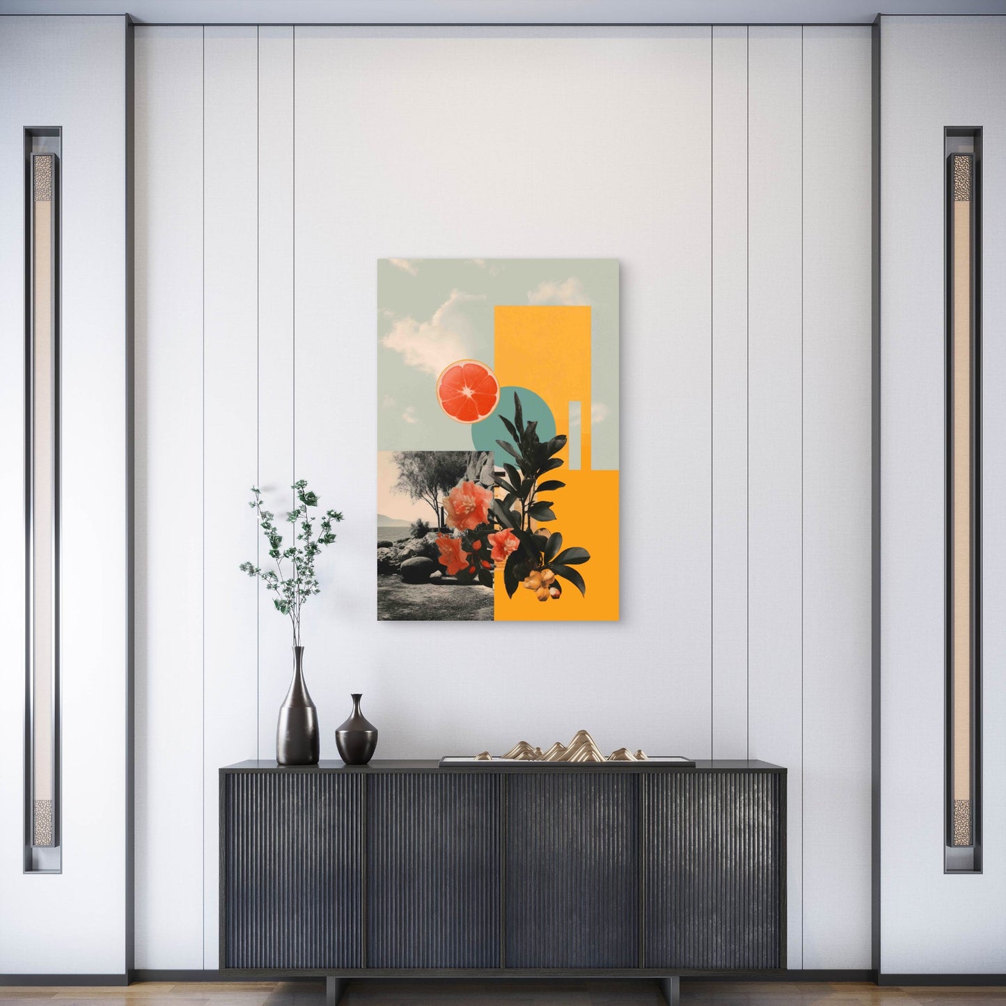 Modern Citrus Muse Print – Retro Collage 60x90cm Metal Print Ready to Hang