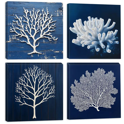 4pcs Framed Lotus Flower Sketches Wall Art Canvas Framed