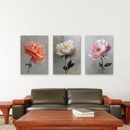 3pcs Pink Coral Peony Flower Oil Painting Wall Art Set Canvas Framed 50x70cm - High Quality Print 100% Australian Made Wall Canvas Ready to Hang - Bella Home Decor
