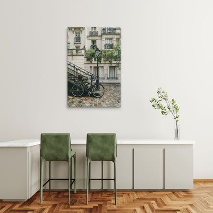 Bicycle With French Buildings 40x60cm Metal Print Ready to Hang