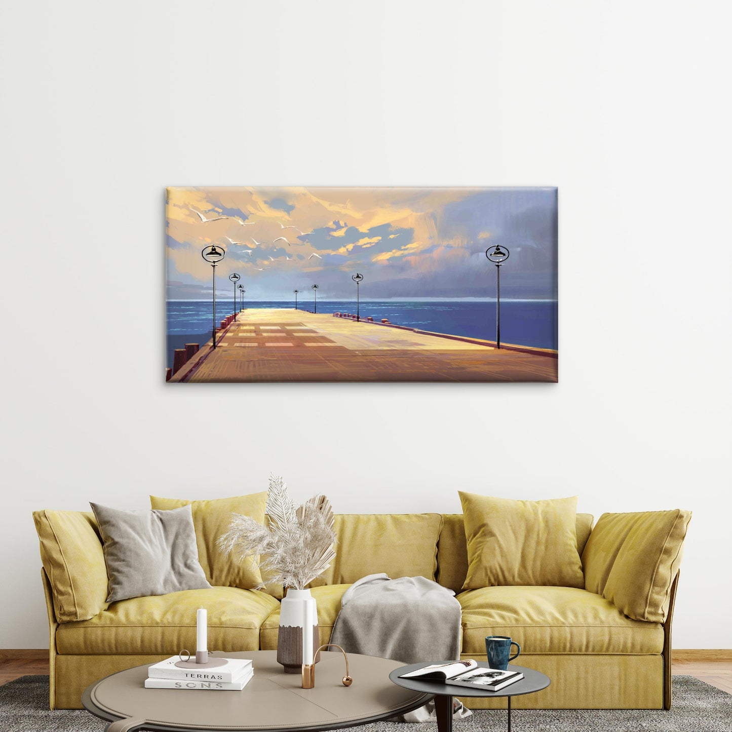 Pier Stretching Into The Infini Wall Art Canvas Office Home Room Framed 120x60cm