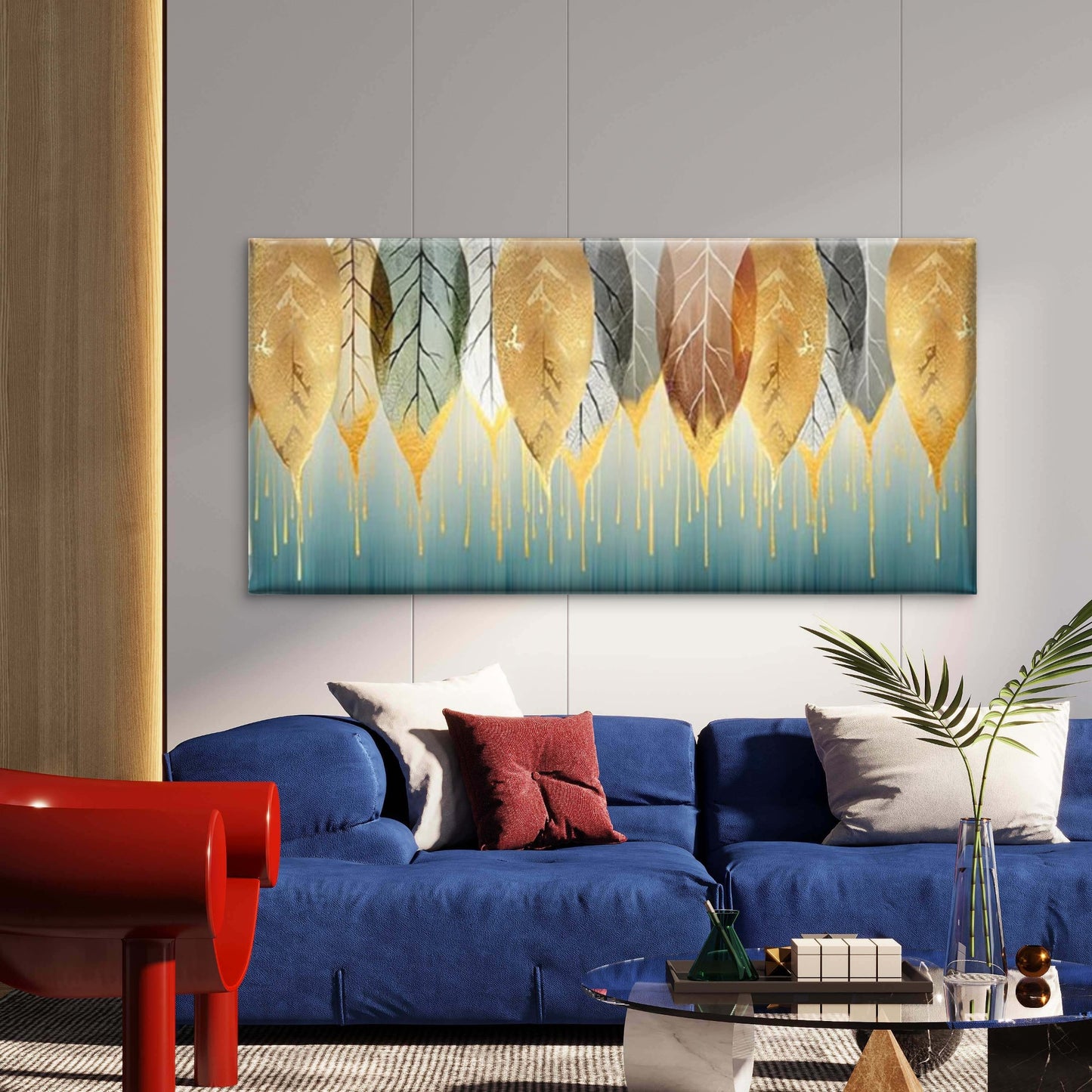 Colorful Modern Leaf Wall Art Canvas Office Home Room Framed 120x60cm