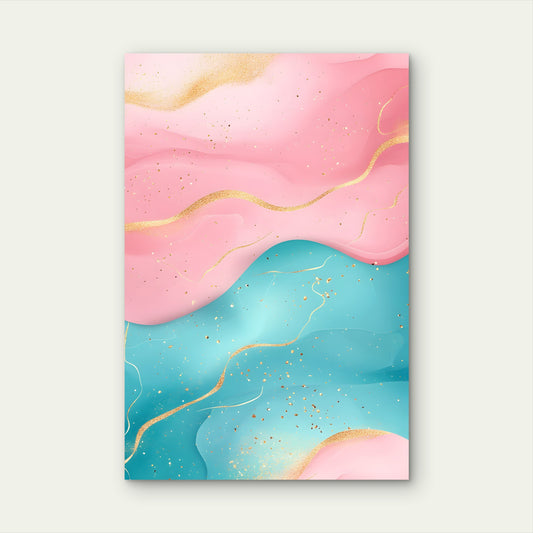Pink Teal Gold Abstract Fluid Ink 40x60cm Metal Print Ready to Hang