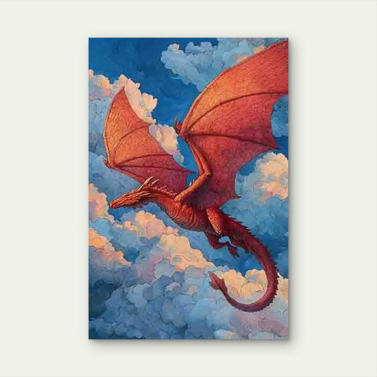 Manga-Style Dragon Soaring in The Sky 40x60cm Metal Print Ready to Hang