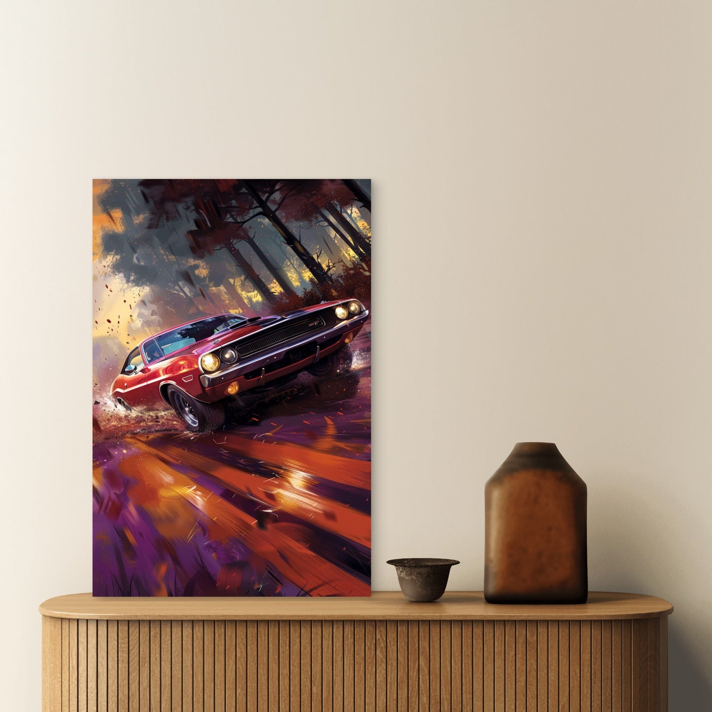 Dodge Challenger Red Muscle Race Car 40x60cm Metal Print Ready to Hang